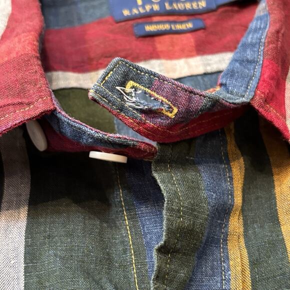 Polo Ralph Lauren Indigo Linen Button Down Men's XXL Red Dark Green Large Plaid* - Picture 6 of 8